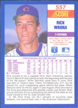1990 Score #557 Rick Wrona Back