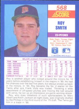 1990 Score #568 Roy Smith Back