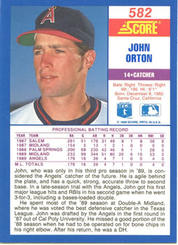 1990 Score #582 John Orton Back