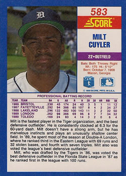 1990 Score #583 Milt Cuyler Back