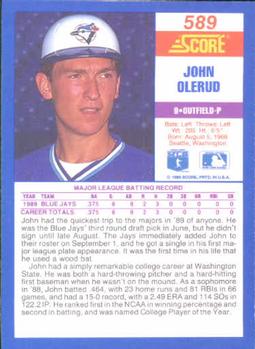 1990 Score #589 John Olerud Back