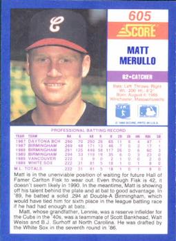 1990 Score #605 Matt Merullo Back