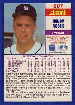 1990 Score #607 Randy Nosek Back