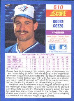 1990 Score #610 Goose Gozzo Back