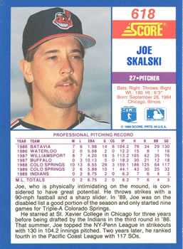 1990 Score #618 Joe Skalski Back