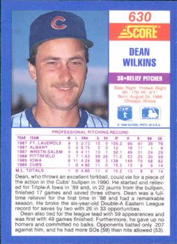 1990 Score #630 Dean Wilkins Back