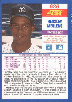1990 Score #636 Hensley Meulens Back