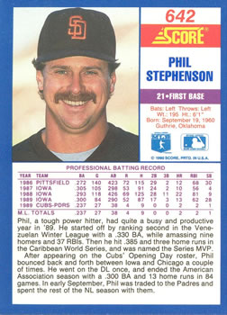 1990 Score #642 Phil Stephenson Back