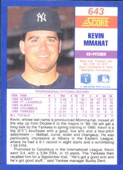 1990 Score #643 Kevin Mmahat Back