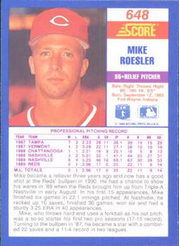 1990 Score #648 Mike Roesler Back
