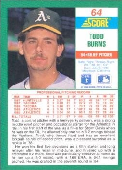 1990 Score #64 Todd Burns Back