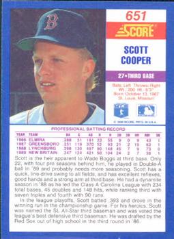 1990 Score #651 Scott Cooper Back