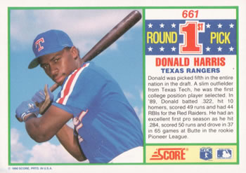 1990 Score #661 Donald Harris Back