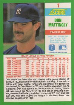 1990 Score #1 Don Mattingly Back