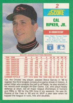 1990 Score #2 Cal Ripken, Jr. Back
