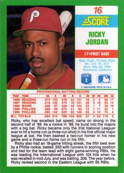 1990 Score #16 Ricky Jordan Back