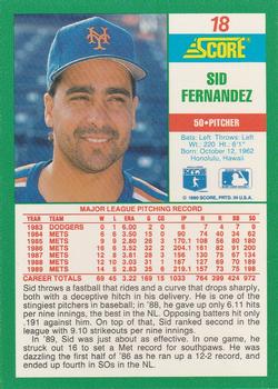 1990 Score #18 Sid Fernandez Back