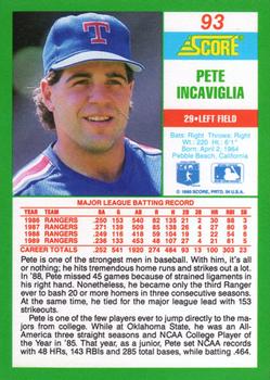 1990 Score #93 Pete Incaviglia Back