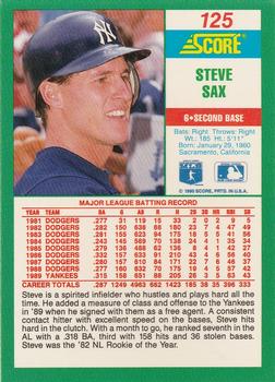 1990 Score #125 Steve Sax Back