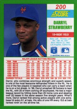 1990 Score #200 Darryl Strawberry Back