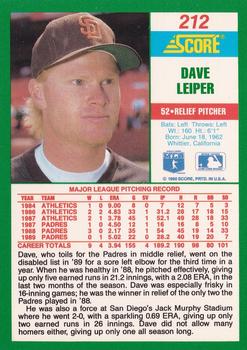 1990 Score #212 Dave Leiper Back