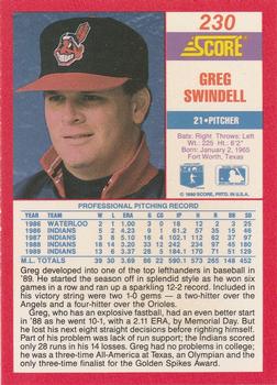 1990 Score #230 Greg Swindell Back