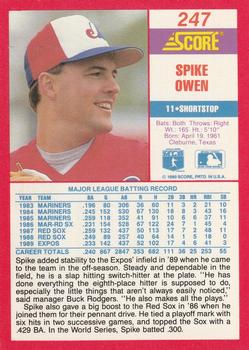 1990 Score #247 Spike Owen Back