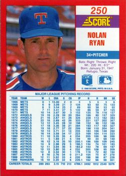 1990 Score #250 Nolan Ryan Back