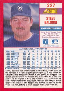 1990 Score #327 Steve Balboni Back