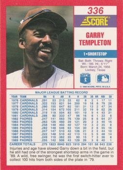 1990 Score #336 Garry Templeton Back