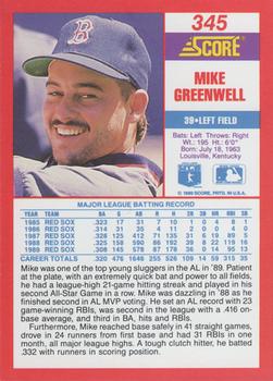 1990 Score #345 Mike Greenwell Back