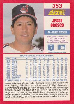 1990 Score #353 Jesse Orosco Back