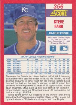1990 Score #356 Steve Farr Back