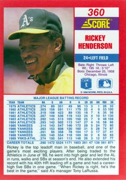 1990 Score #360 Rickey Henderson Back