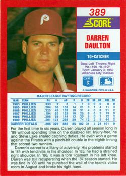 1990 Score #389 Darren Daulton Back