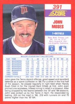 1990 Score #391 John Moses Back