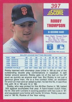 1990 Score #397 Robby Thompson Back