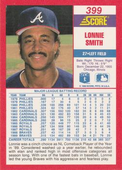 1990 Score #399 Lonnie Smith Back