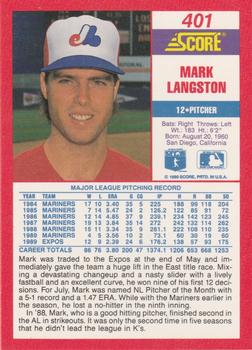 1990 Score #401 Mark Langston Back