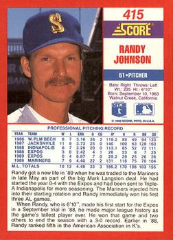 1990 Score #415 Randy Johnson Back
