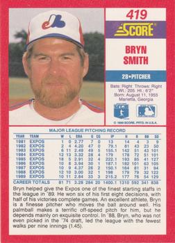 1990 Score #419 Bryn Smith Back