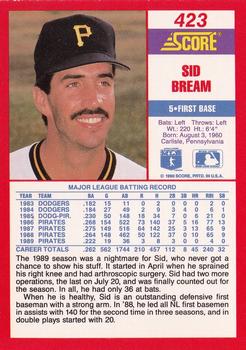 1990 Score #423 Sid Bream Back