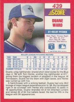 1990 Score #439 Duane Ward Back