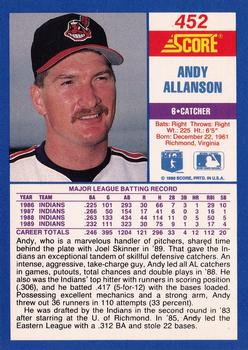 1990 Score #452 Andy Allanson Back