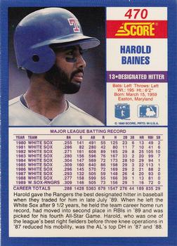 1990 Score #470 Harold Baines Back