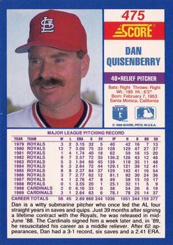 1990 Score #475 Dan Quisenberry Back