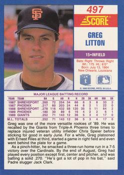 1990 Score #497 Greg Litton Back