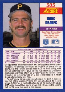 1990 Score #505 Doug Drabek Back