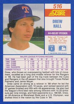 1990 Score #516 Drew Hall Back