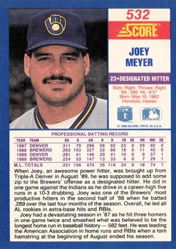 1990 Score #532 Joey Meyer Back